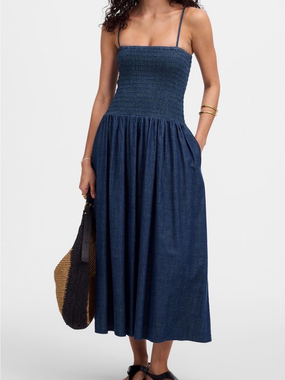 Madewell Smocked Midi Sundress NWT Navy